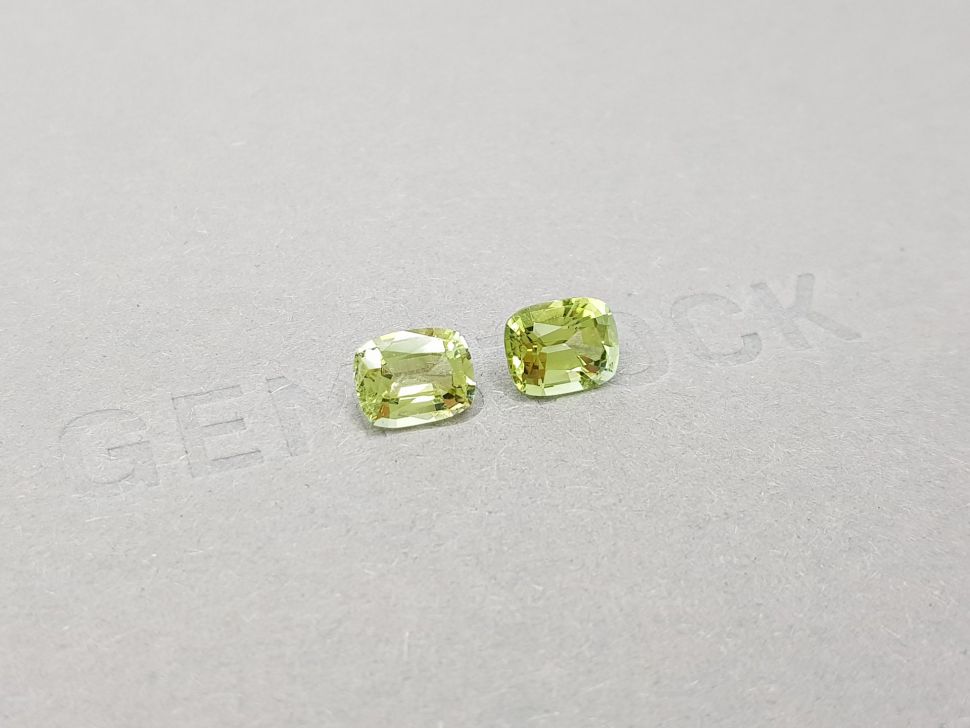 Pair of yellow-green tourmalines in cushion cut 2.18 ct Image №2
