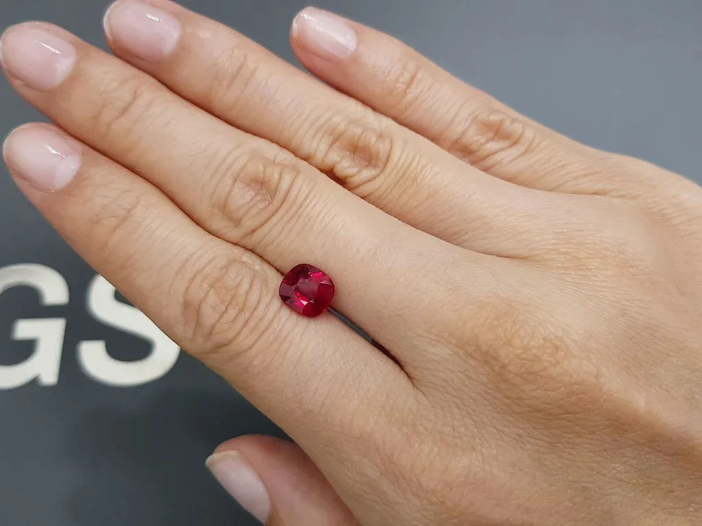 Unheated Pigeon's Blood ruby 2.05 carats in cushion cut, Mozambique Image №2