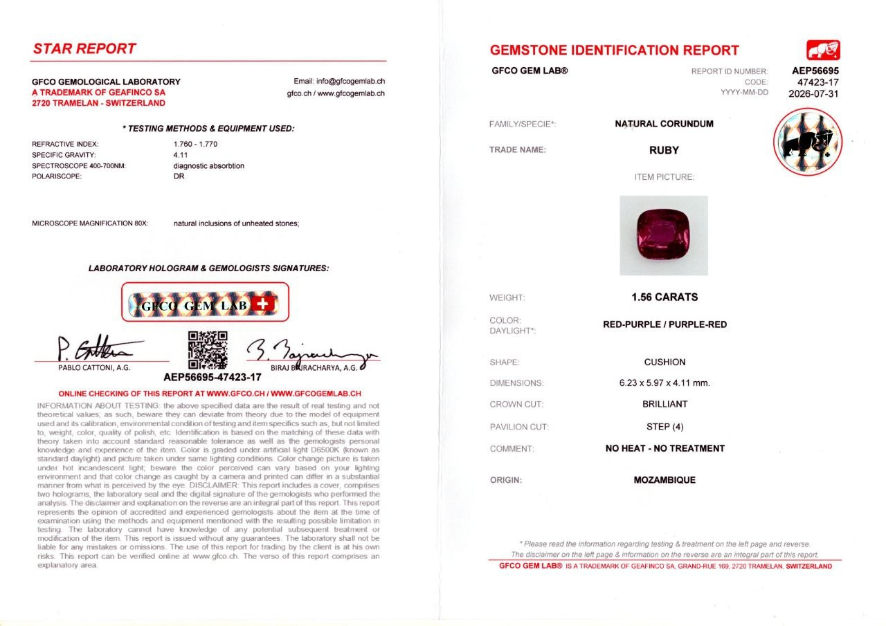 Unheated rubin im kissenschliff 1,56 karats, Mosambik Image №6
