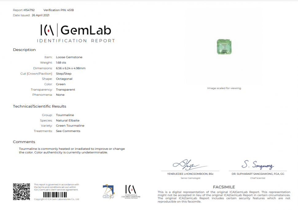 Certificate Pair of emerald cut verdelites 3.23 ct, Afghanistan