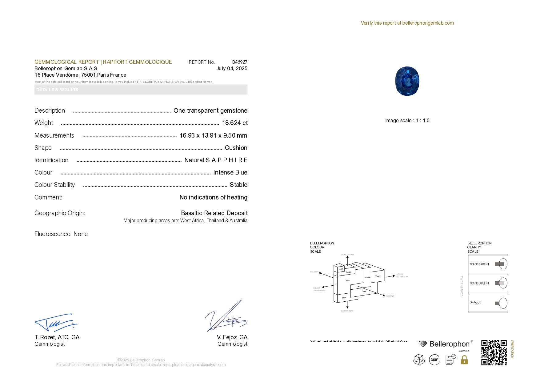Zafiro azul intenso de talla cojín sin calentar de 18,62 quilates,  Africa Image №6