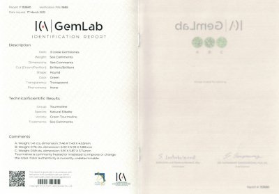 Certificate Conjunto de turmalinas nuevas de 2,86 quilates, Afganistán