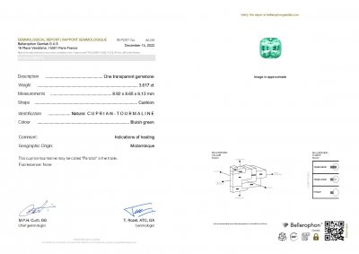 Certificate Bright bluish green neon paraiba 3.61 ct