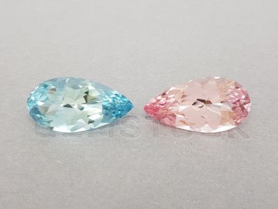Pair of aquamarine and morganite in pear cut 27.76 carats photo