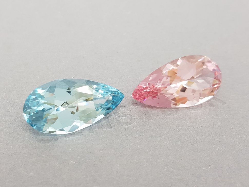Pair of aquamarine and pear cut morganite 14.76 ct Image №2