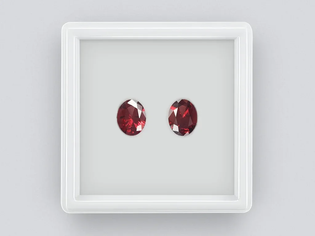 Pair of vivid red oval cut rhodolites 3.52 ct, Tanzania Image №1