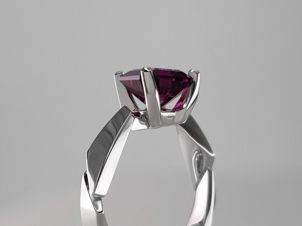 Ring with rare Malawi rhodolite 3.46 ct  in 18K white gold Image №4