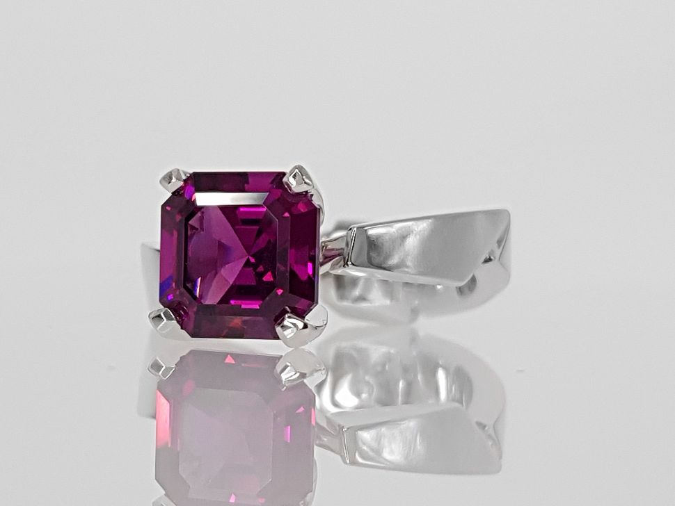 Ring with rare Malawi rhodolite 3.46 ct  in 18K white gold Image №3