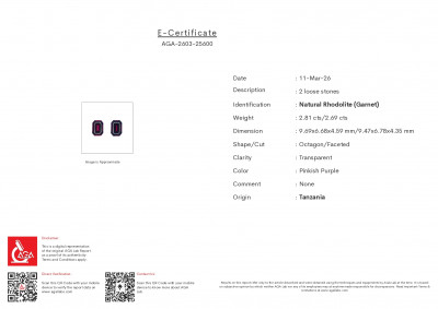 Certificate Paar rhodolith-granate achteckig geschliffene violette 5,50 karat,Tansania