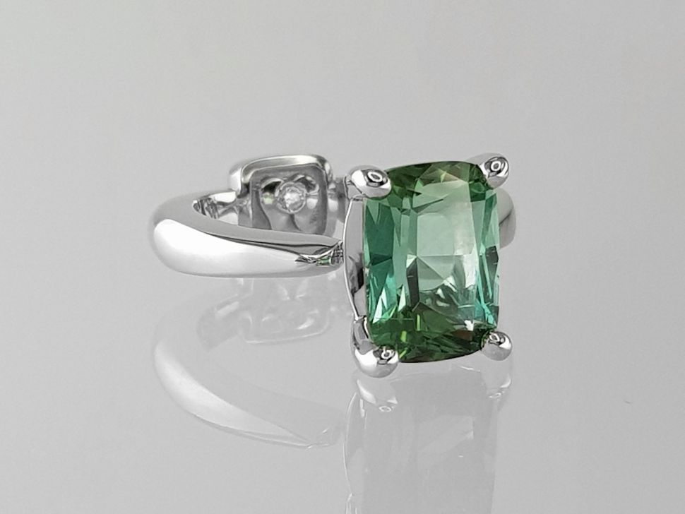 Mint tourmaline ring in 18K white gold Image №2