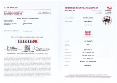 Certificate Rosa Pamir-Spinell im Prinzessschliff, 1,55 Karat