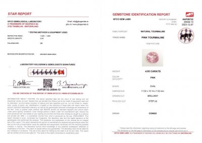 Certificate Pink oval cut tourmaline 4.93 carats, Congo