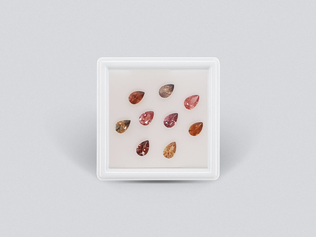 Set of calibrated sapphires 6x4 mm pear cut 3.76 carats/9pcs Image №1