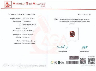 Certificate Leuchtend spinell  Mahenge rosaroter im kissenschliff 2,52 carats, Tansania