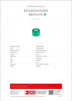 Certificate Smaragd im achteckschliff 4,52 karat, Kolumbien