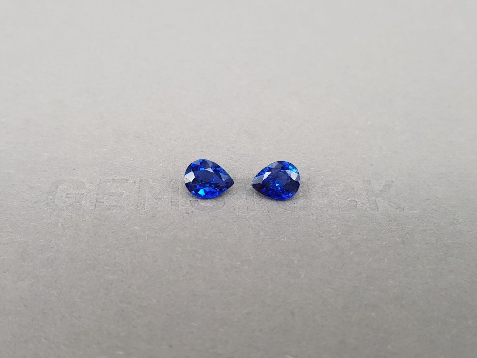 Pair of Royal blue sapphires 2.13 ct pear cut, Sri Lanka Image №1