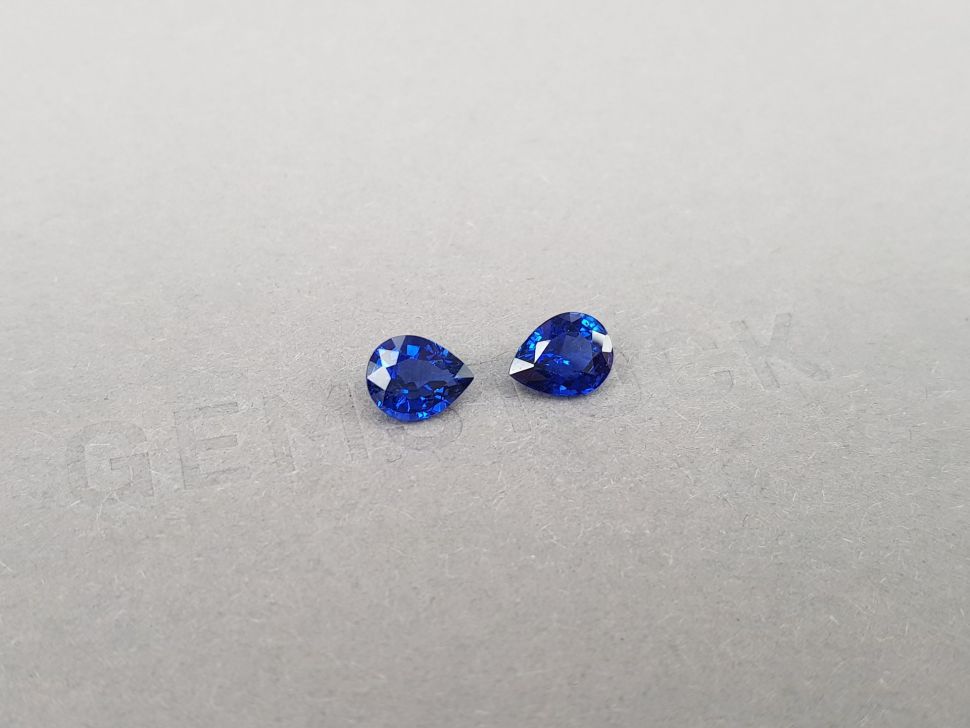 Pair of Royal blue sapphires 2.13 ct pear cut, Sri Lanka Image №2