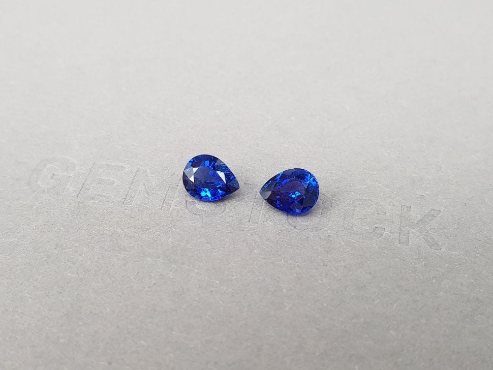 Pair of Royal blue sapphires 2.13 ct pear cut, Sri Lanka Image №3