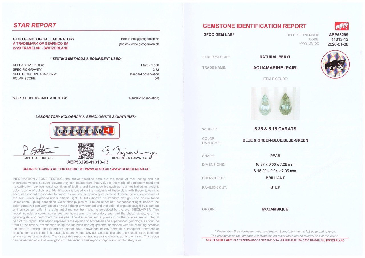 Paar birnenförmig geschliffene aquamarine 10,50 karat, Mosambik Image №5