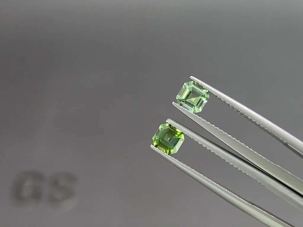 Pair of mint green tourmalines asscher cut 1.04 catats, Congo Image №3