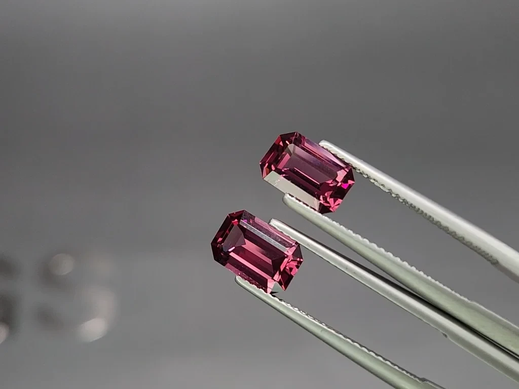 Pair of rhodolite garnets octagon cut 3.98 carats, Madagascar Image №3