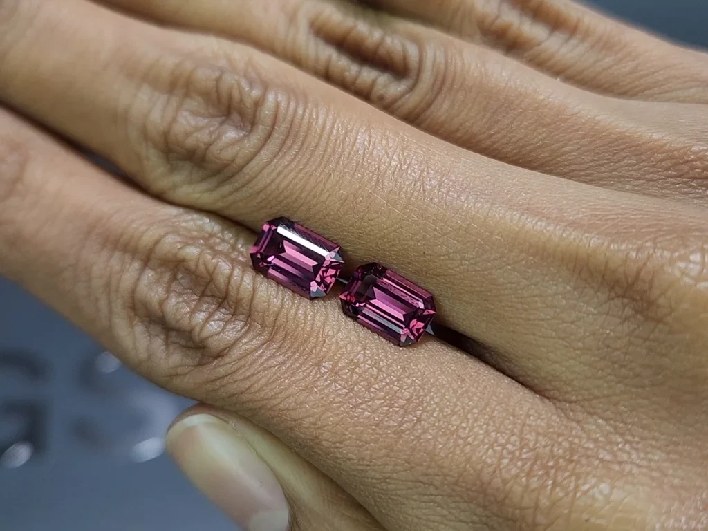 Pair of rhodolite garnets octagon cut 3.98 carats, Madagascar Image №2