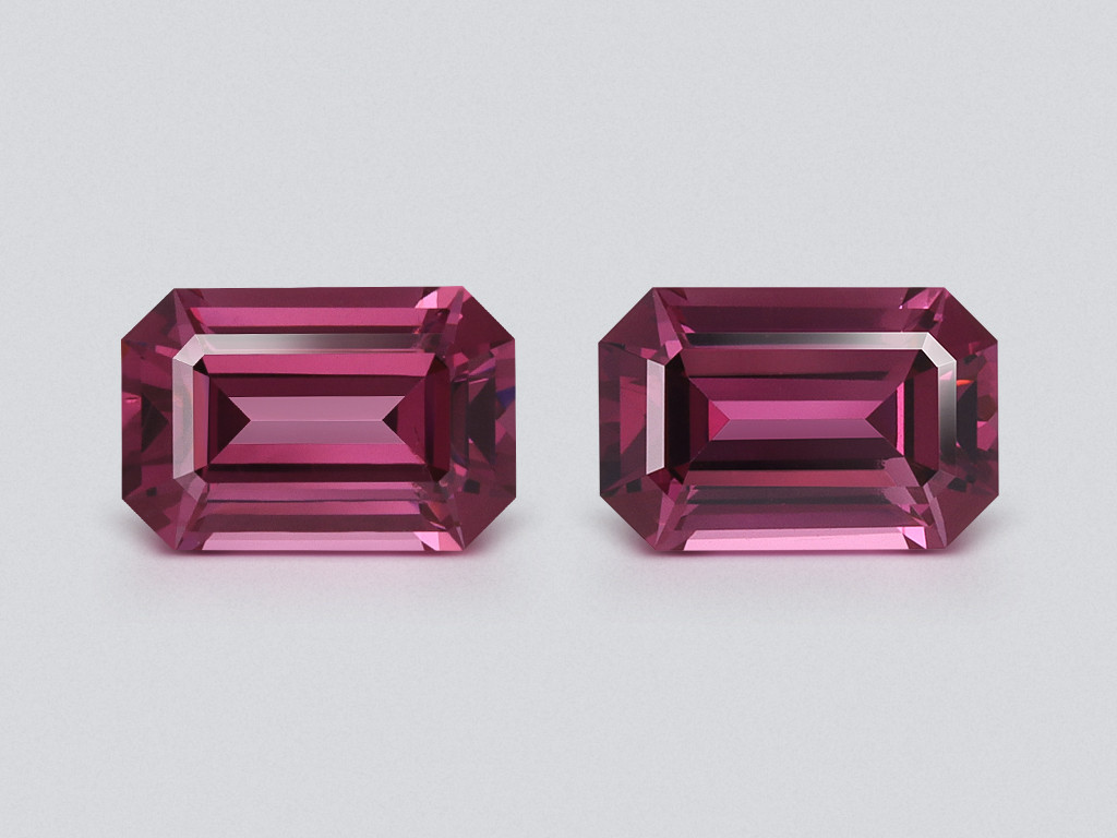 Pair of rhodolite garnets octagon cut 3.98 carats, Madagascar Image №1