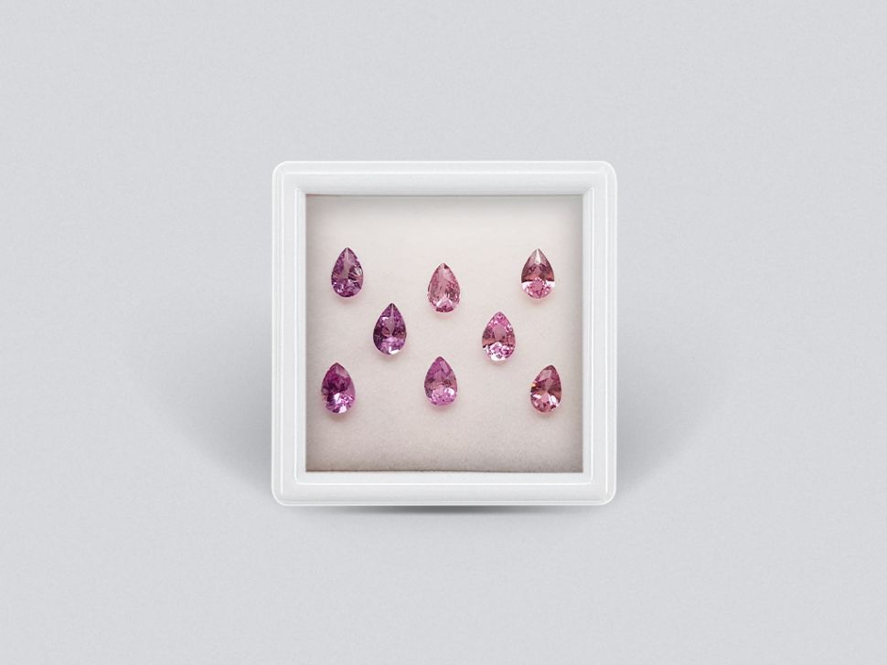 Set of calibrated sapphires 6x4 mm pear cut 3.13 carats /8 pcs Image №1