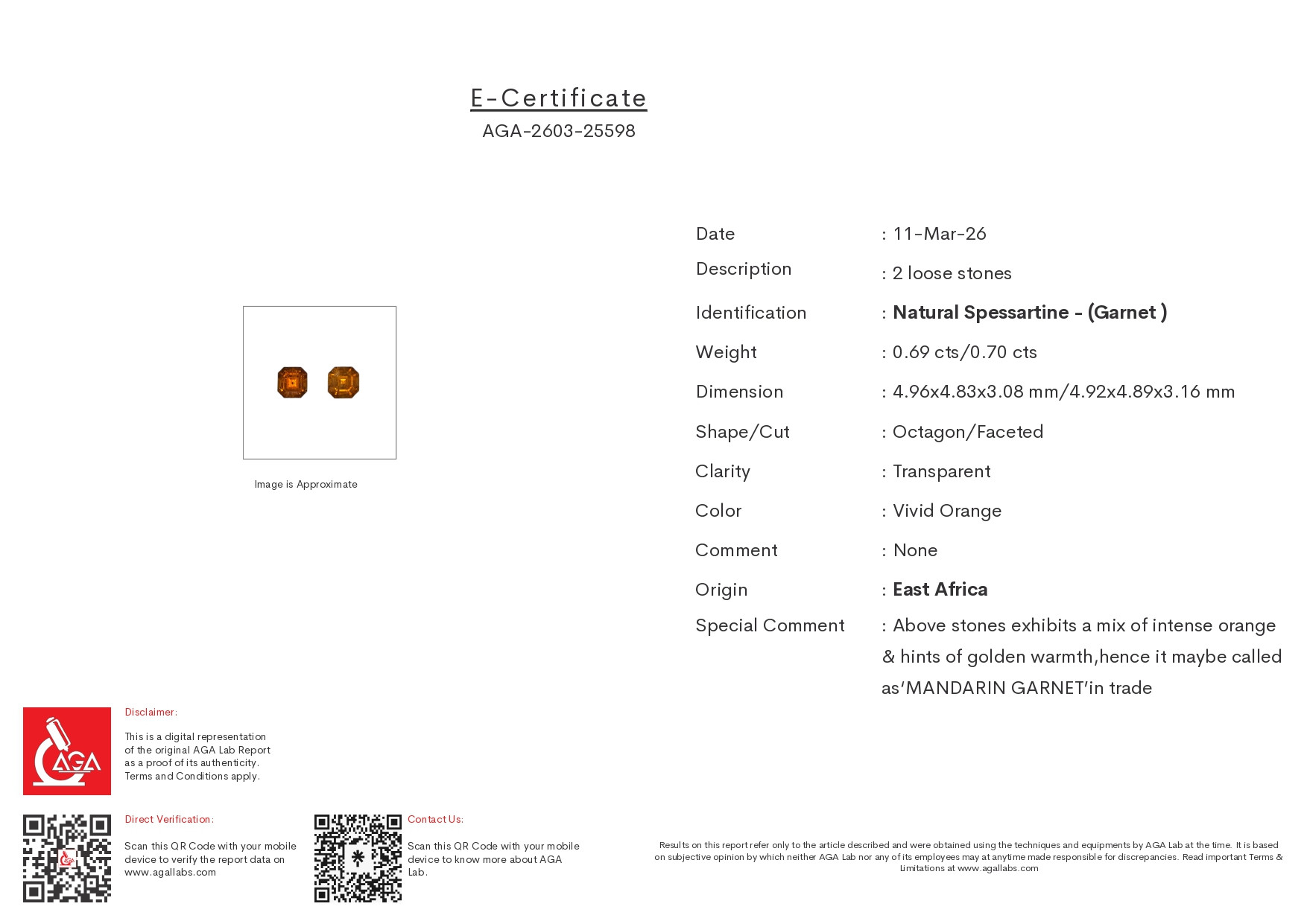 Pair of spessartines Mandarin asscher cut 1.39 carats, Africa Image №5