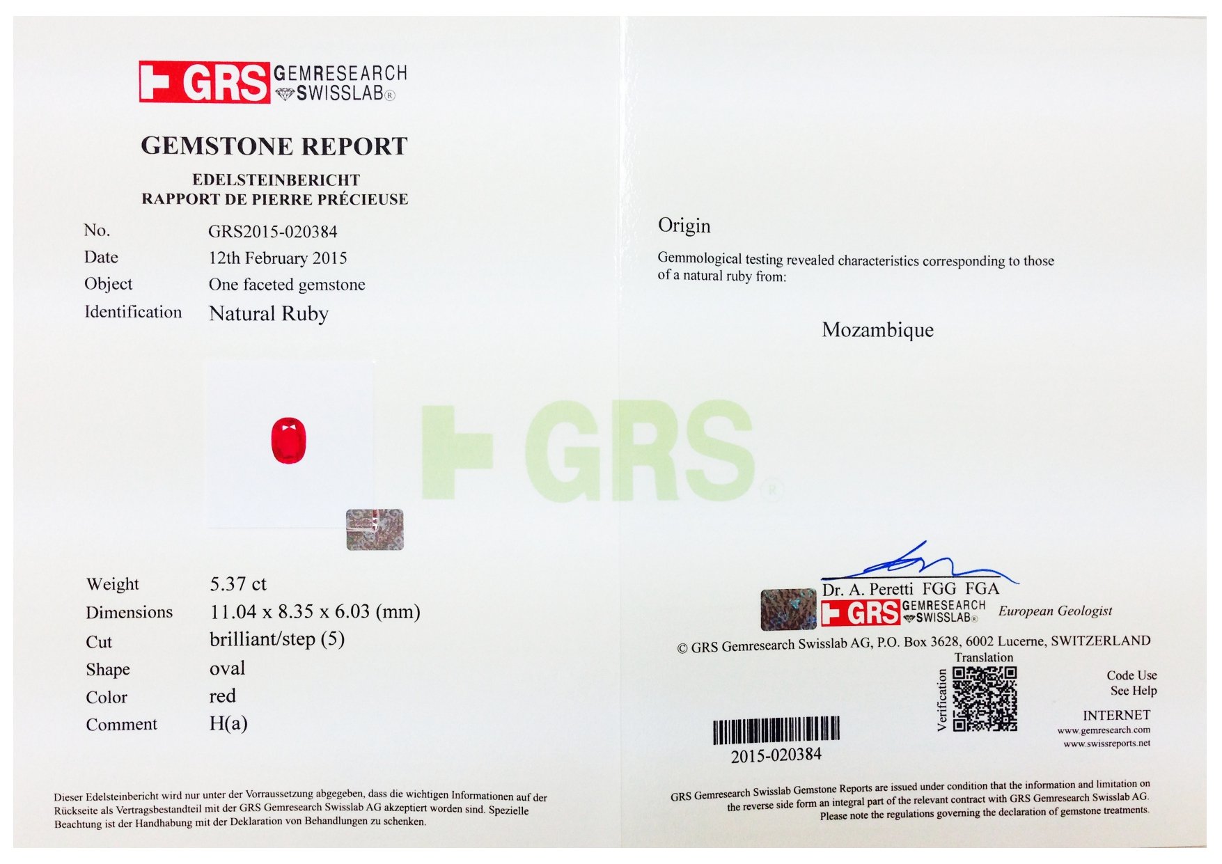 Rubis 5,37 carats, Mozambique (GRS) Image №6