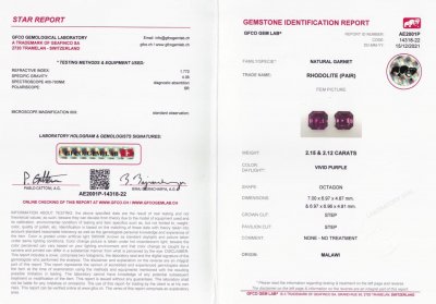 Certificate Intense pair of asscher cut rhodolites 4.27 ct, Malawi