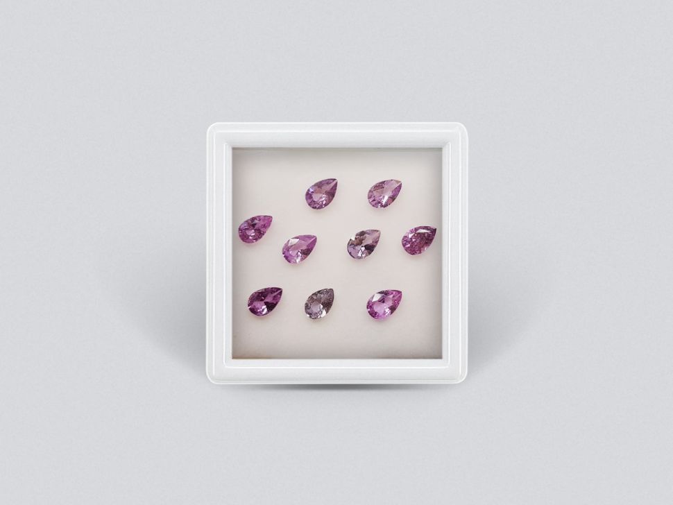 Set of calibrated sapphires 6x4 mm pear cut 3.59 carats /9 pcs Image №1