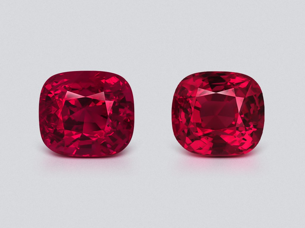 Par de espinelas de talla cojín de color rojo vivo y rosa, 3,30 ct, de Birmania Image №1