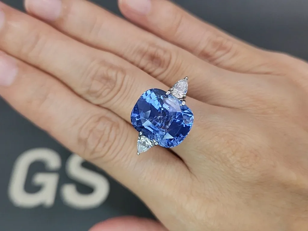 Gran zafiro azul aciano de talla cojín sin calentar, 18,32 ct, Sri Lanka Image №5