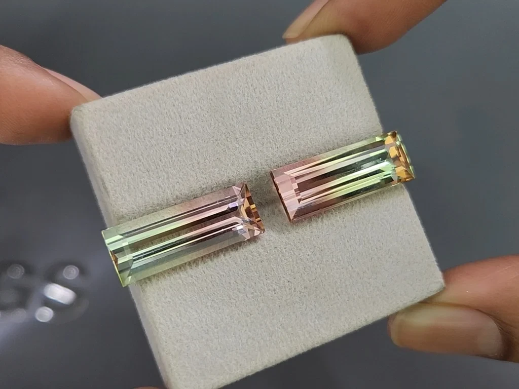 Pair of watermelon tourmalines baguette cut  17.71 carats, Colombia Image №4