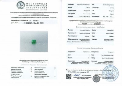 Certificate Pakistani emerald 2.49 ct