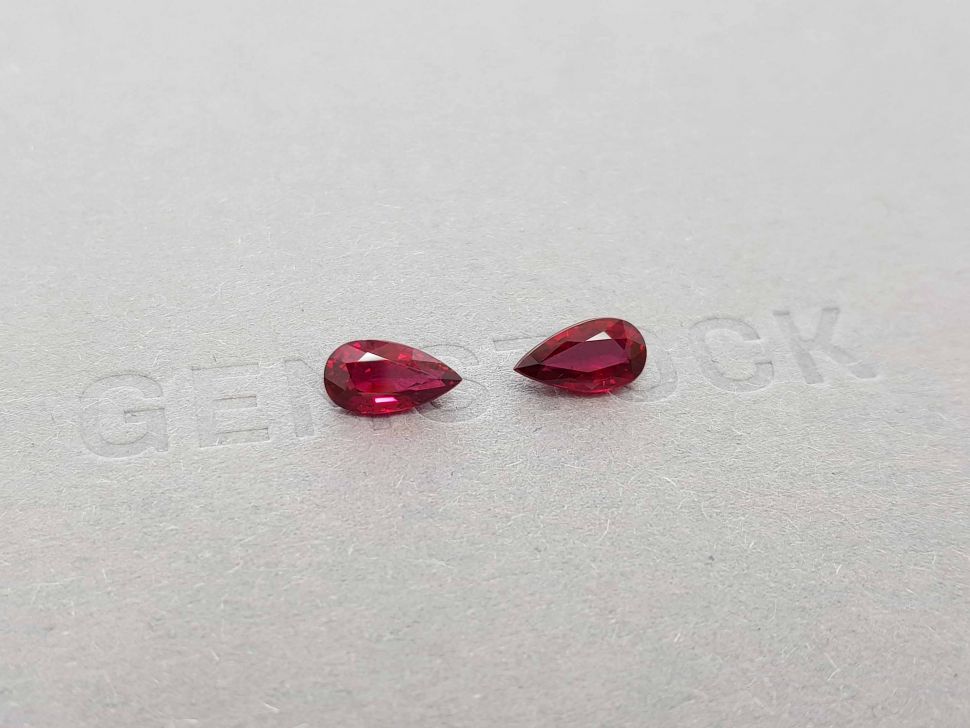 Pair of pear cut rubies Pigeon's blood 2.16 ct, Mozambique Image №2