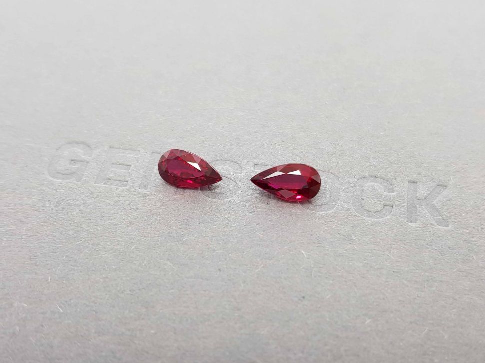 Pair of pear cut rubies Pigeon's blood 2.16 ct, Mozambique Image №3