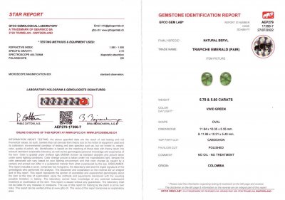 Certificate Colombian Vivid Green trapiche emeralds in cabochon cut 11.38 ct