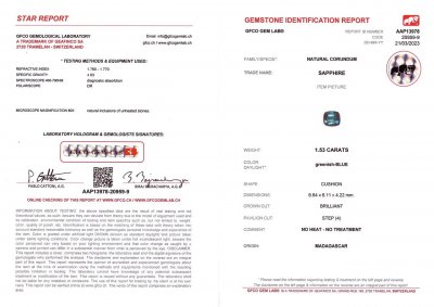 Certificate Unheated teal sapphire in cushion cut  1.53 ct, Madagascar