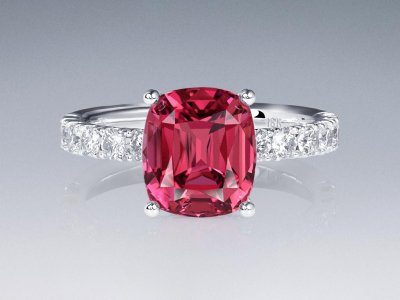 Ring with red-pink rubellite 3.42 carats and diamonds in 18K white gold photo