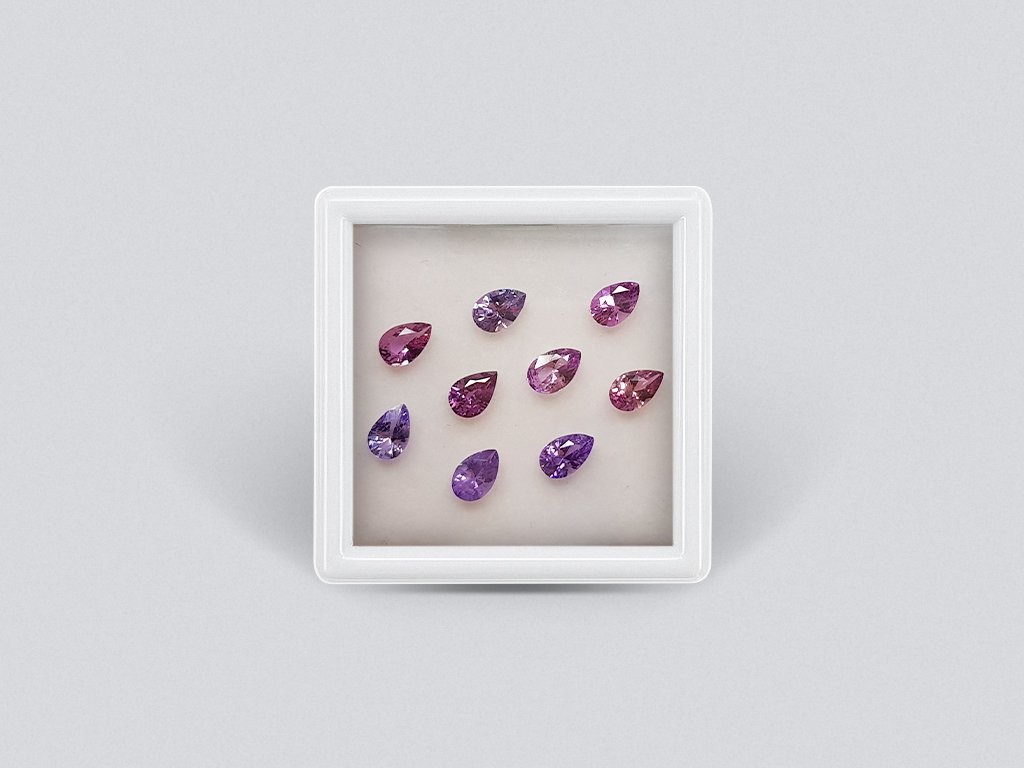Set of calibrated sapphires 6x4 mm pear cut 3.65 carats /9 pcs Image №1