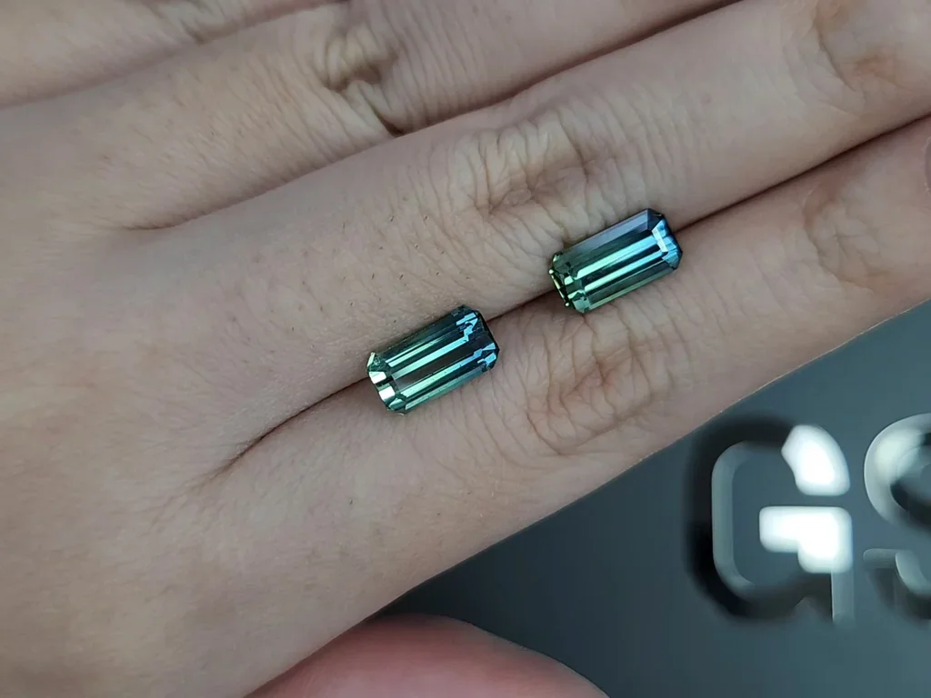 Paar zweifarbige turmaline im achteckschliff, 3,99 carats, Afghanistan Image №2