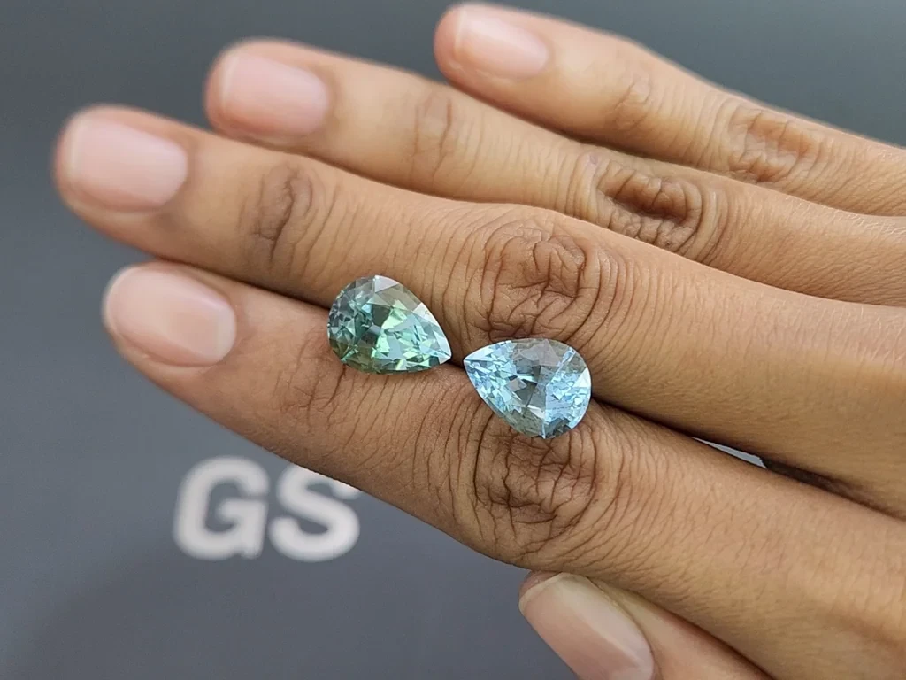 Paar birnenförmig geschliffene aquamarine, 9,70 Karat, Mosambik Image №2