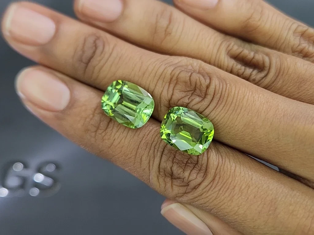 Paar kissenförmig geschliffene grüne turmaline 13,79 karat, Kolumbien Image №2