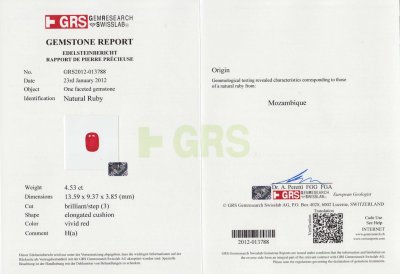 Certificate Par de rubíes grandes de 10,05 quilates, Mozambique (GRS)