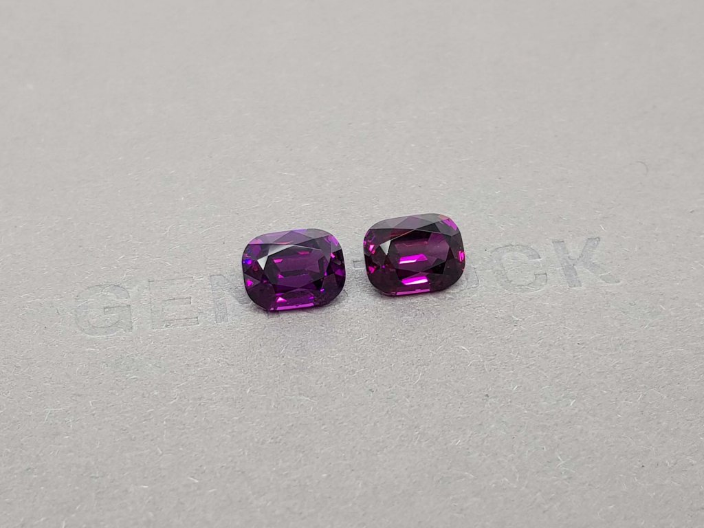 Pair of purple cushion cut garnets 6.68 ct, Malawi Image №2
