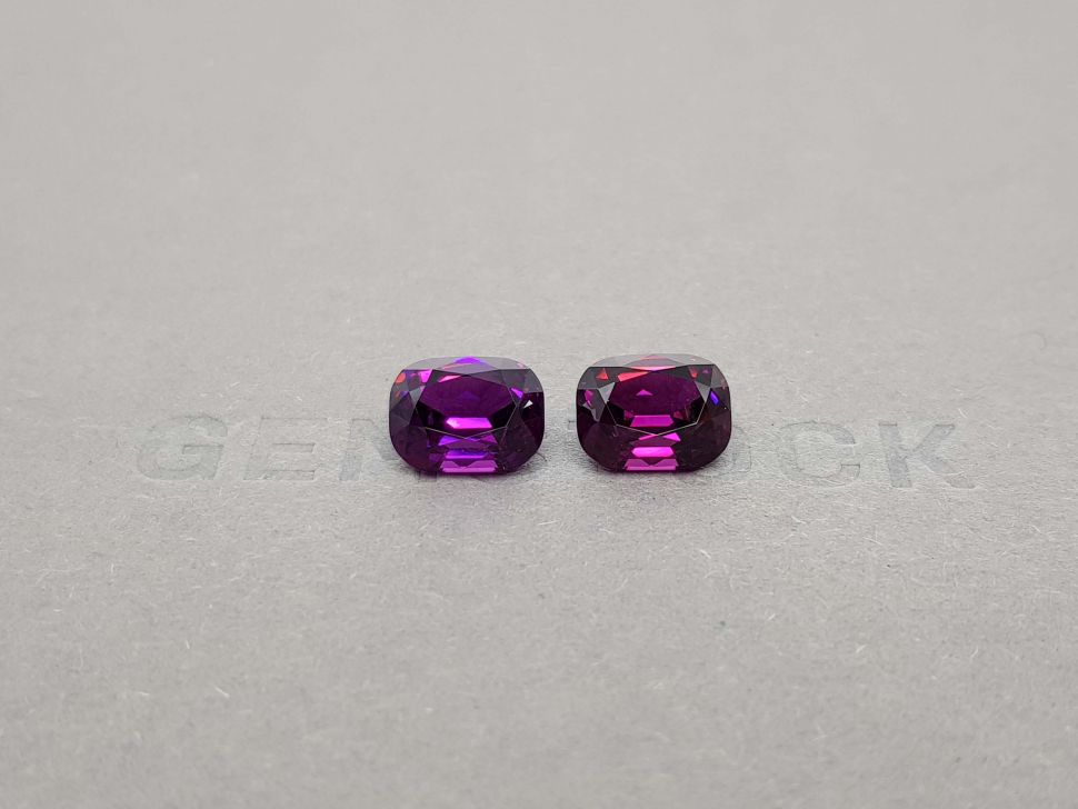 Pair of purple cushion cut garnets 6.68 ct, Malawi Image №1