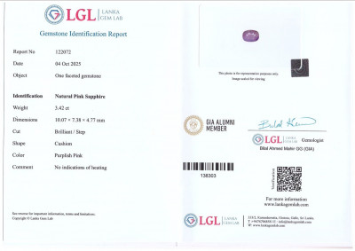 Certificate Unbeheizter saphir rutil seideneffekt arats schwerer kissenförmiger 3,42 karats, Sri Lanka