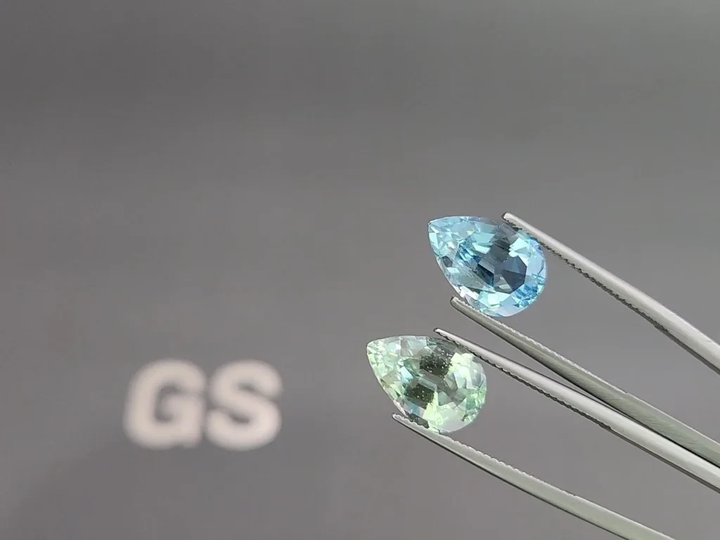 Paar kontrastierende birnenförmig geschliffene aquamarine 7,83 karat, Mosambik Image №3